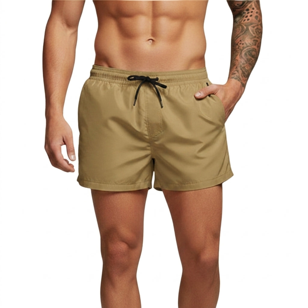 Homme Short de bain à taille élastique et cordon de serrage Kaki