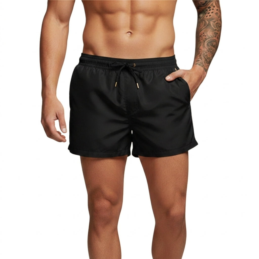 Homme Short de bain à taille élastique et cordon de serrage Noir