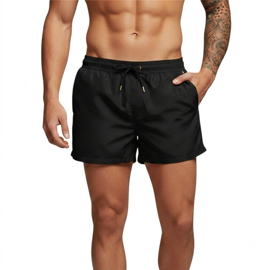 Homme Short de bain à taille élastique et cordon de serrage Noir
