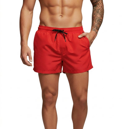 Homme Short de bain à taille élastique et cordon de serrage Rouge