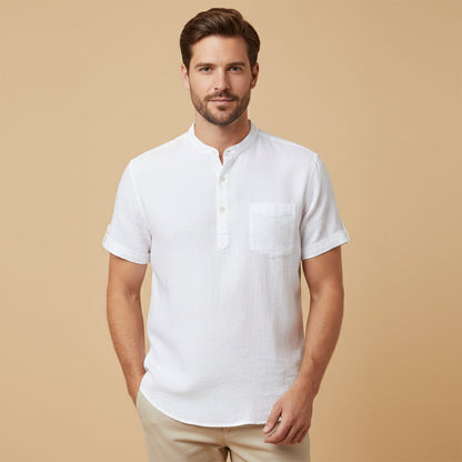 Hommes Chemise Henley à manches courtes avec col officier et poche poitrine 3