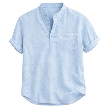 Hommes Chemise Henley à manches courtes avec col officier et poche poitrine