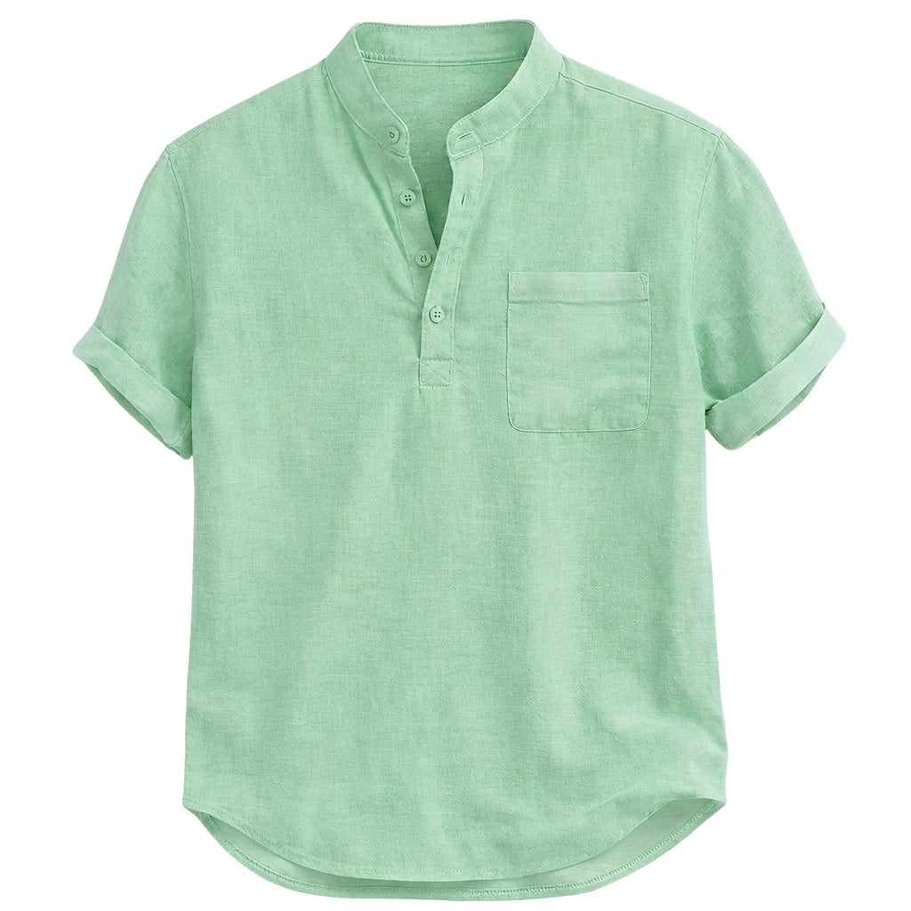Hommes Chemise Henley à manches courtes col officier poche poitrine