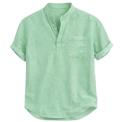 Hommes Chemise Henley à manches courtes col officier poche poitrine