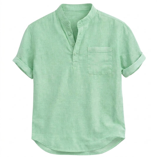 Hommes Chemise Henley à manches courtes col officier poche poitrine