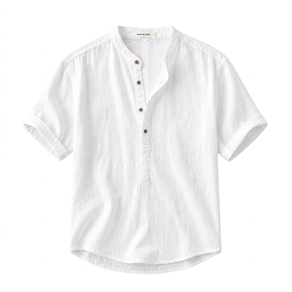 Hommes Chemise Manches Courtes Col Officier Patte de Boutonnage Partielle 1