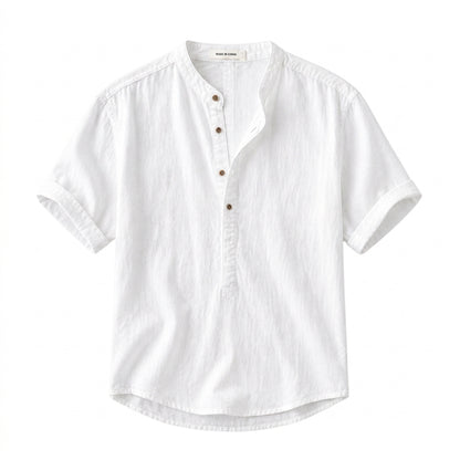 Hommes Chemise Manches Courtes Col Officier Patte de Boutonnage Partielle 1