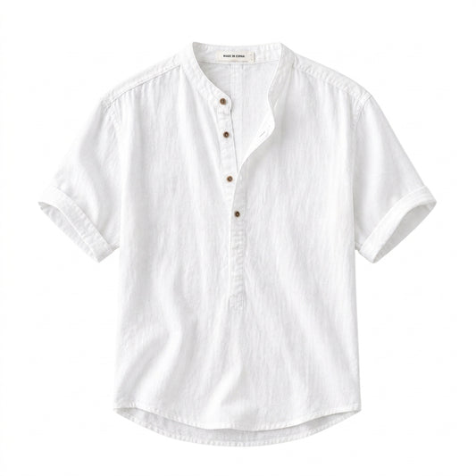 Hommes Chemise Manches Courtes Col Officier Patte de Boutonnage Partielle 1