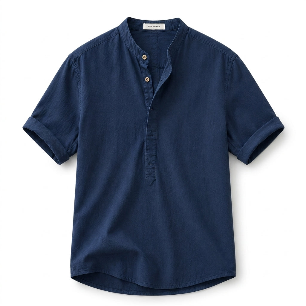 Hommes Chemise Manches Courtes Col Officier Patte de Boutonnage Partielle 3