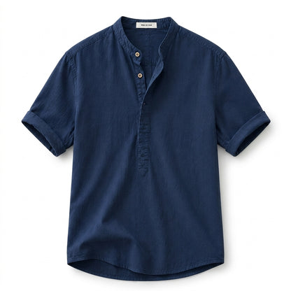 Hommes Chemise Manches Courtes Col Officier Patte de Boutonnage Partielle 3