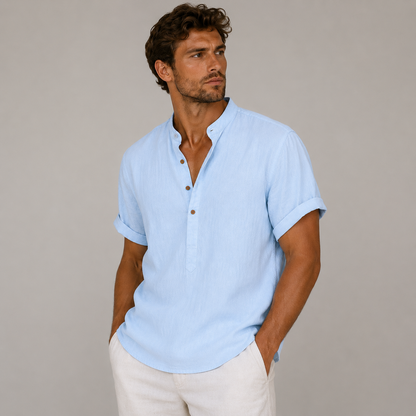 Hommes Chemise Manches Courtes Col Officier Patte de Boutonnage Partielle 4