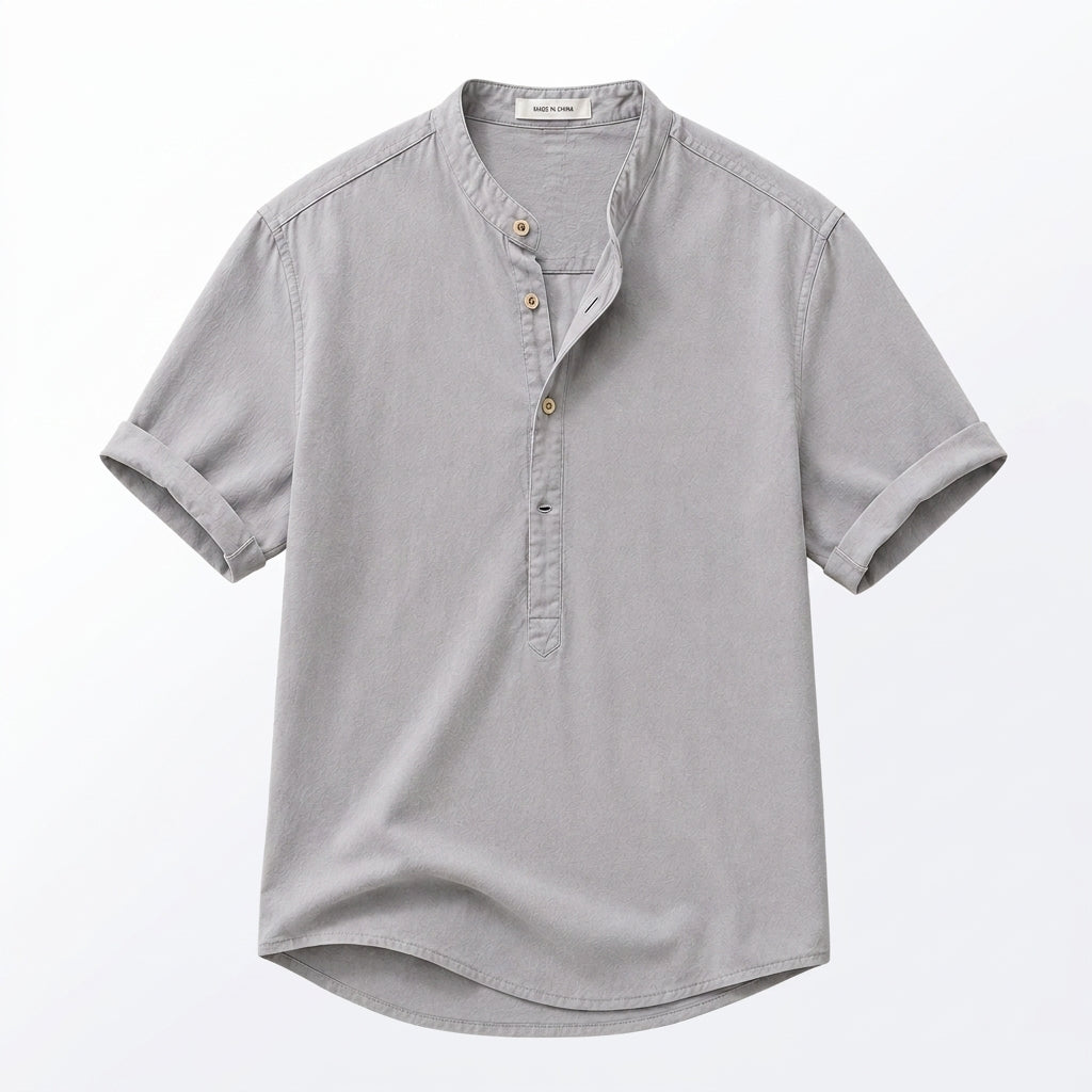 Hommes Chemise Manches Courtes Col Officier Patte de Boutonnage Partielle Gris