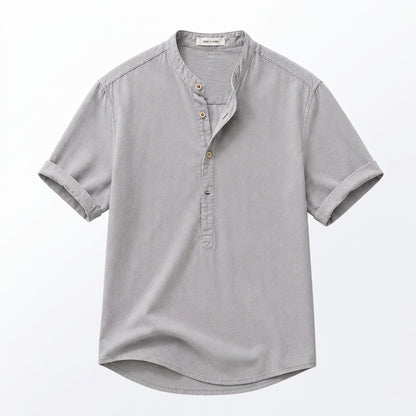 Hommes Chemise Manches Courtes Col Officier Patte de Boutonnage Partielle Gris