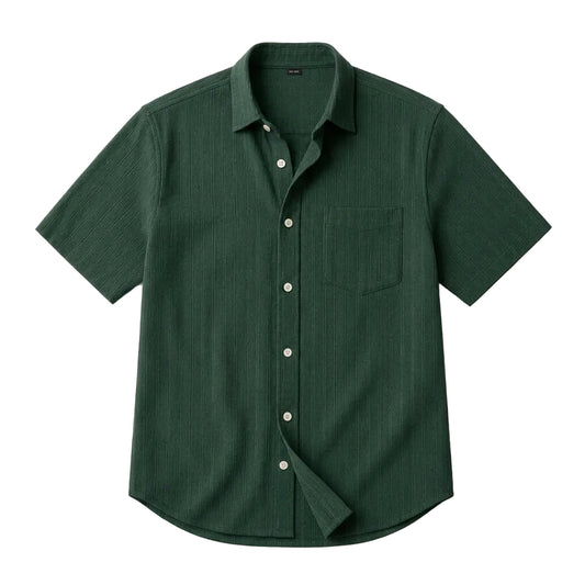 Hommes Chemise à manches courtes avec texture à lignes verticales et poche poitrine Vert
