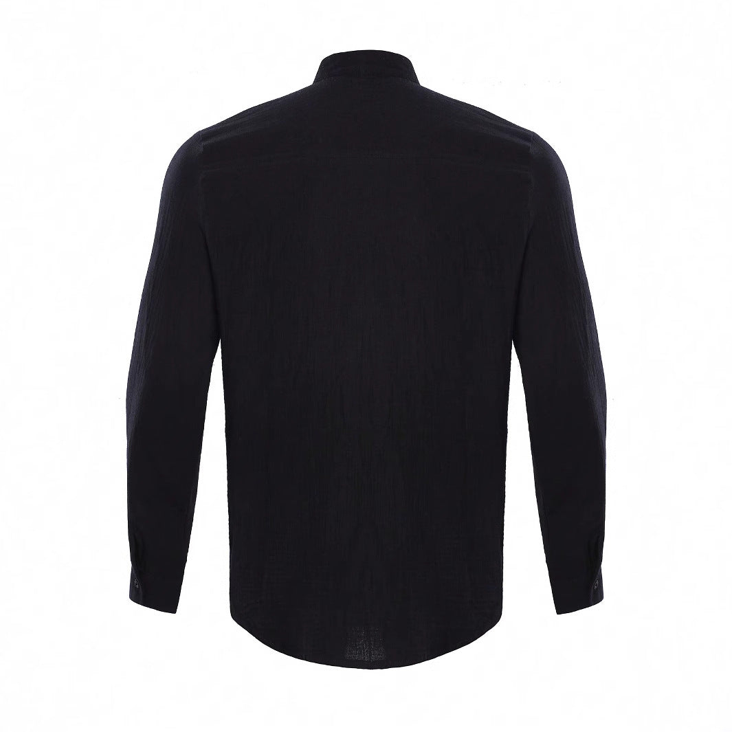 Hommes Chemise à manches longues avec col officier et texture lin 3