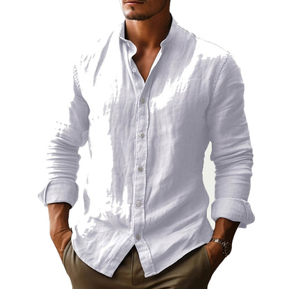 Hommes Chemise à manches longues avec col officier et texture lin 5