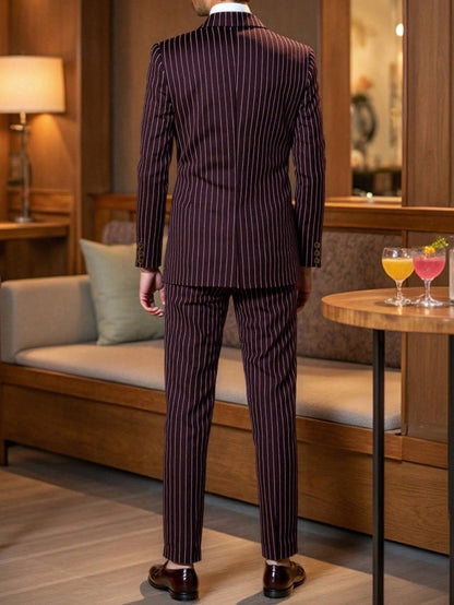Hommes Costume à Rayures et Fermeture Croisée