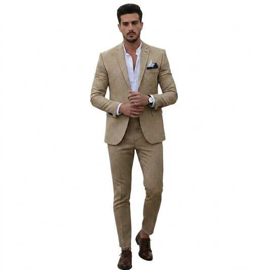 Hommes Costume deux pièces à revers crantés et coupe ajustée Kaki