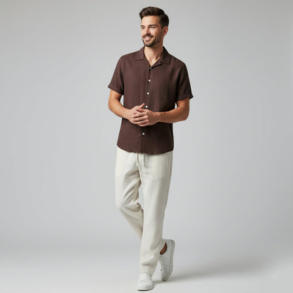 Hommes Ensemble Chemise à Manches Courtes et Pantalon à Cordon de Serrage 6