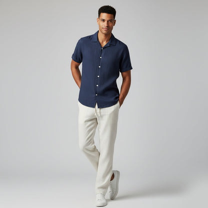 Hommes Ensemble Chemise à Manches Courtes et Pantalon à Cordon de Serrage 8