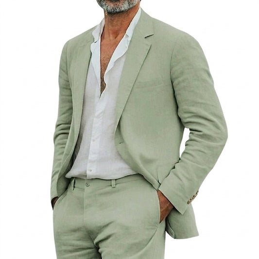 Hommes Ensemble de costume deux pièces avec veste à revers crantés et pantalon à passants Vert Clair
