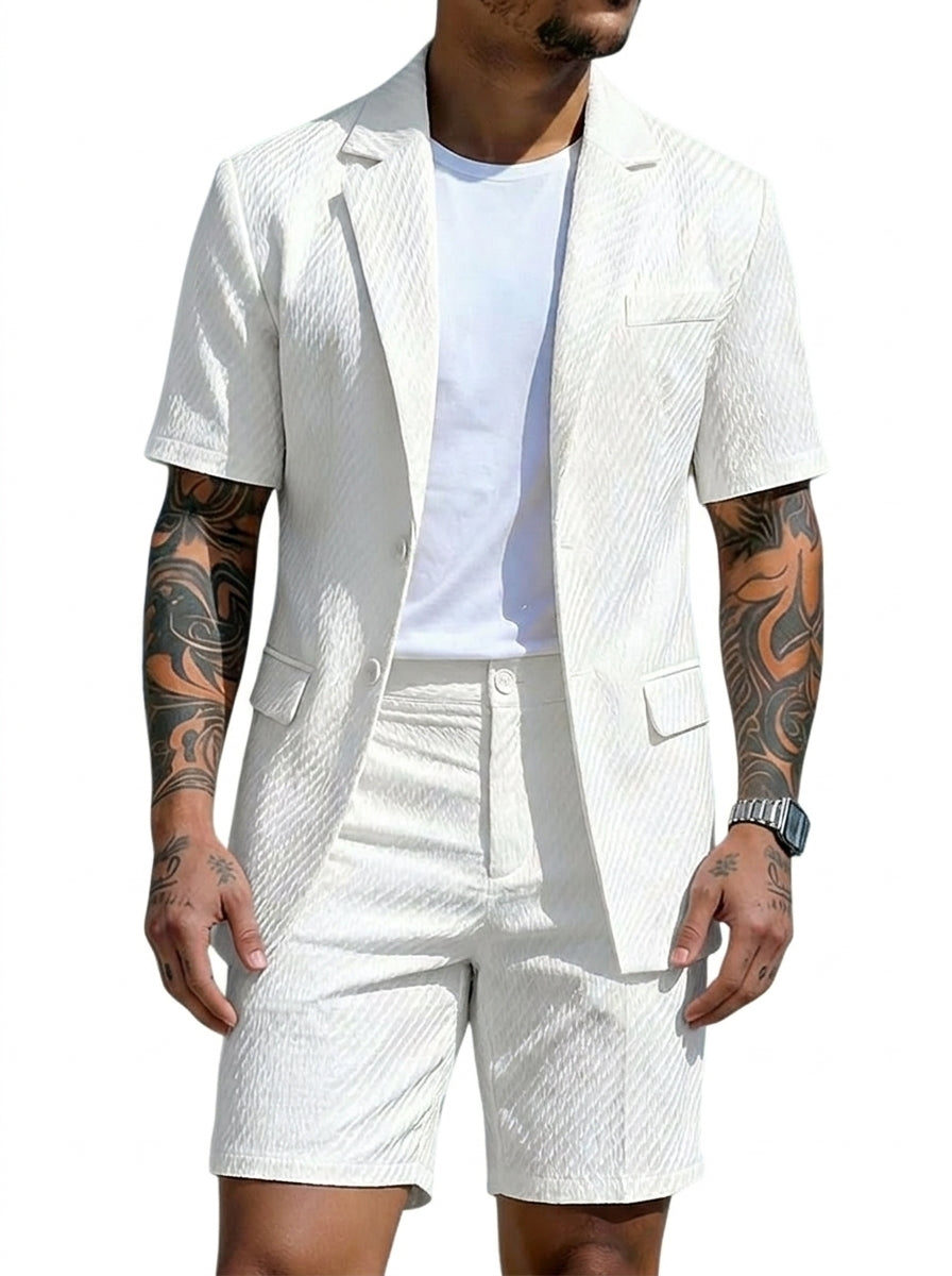 Hommes Ensemble deux pièces blazer à manches courtes et short à motif texturé 1