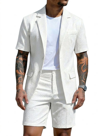 Hommes Ensemble deux pièces blazer à manches courtes et short à motif texturé 1