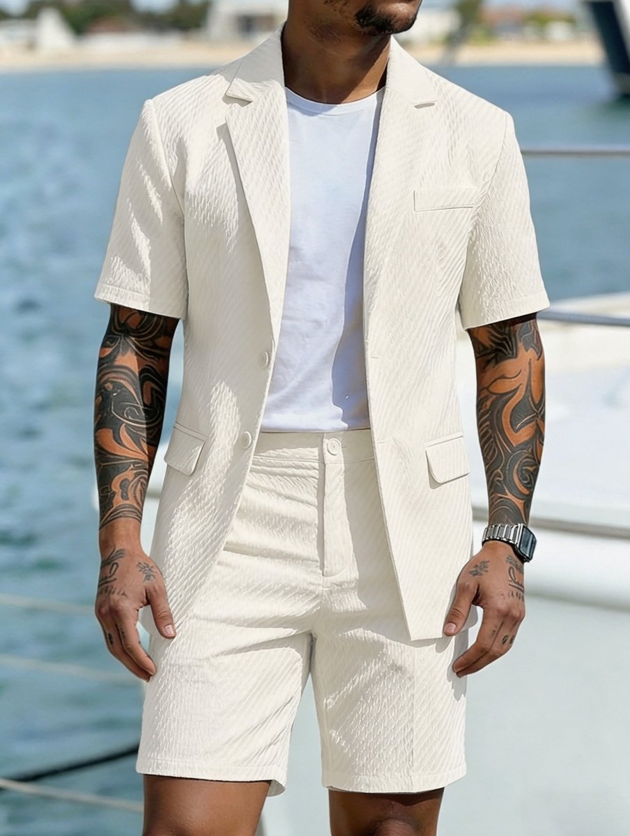 Hommes Ensemble deux pièces blazer à manches courtes et short à motif texturé 2