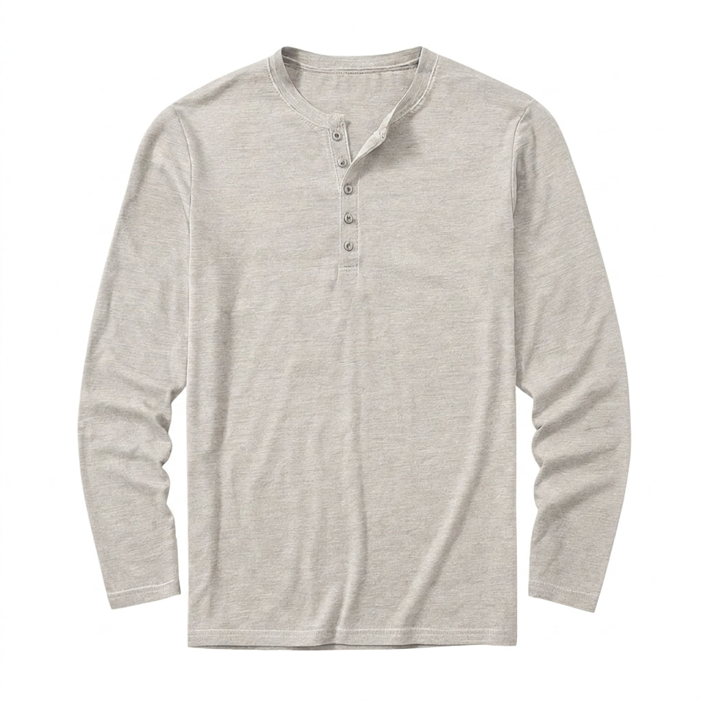 Hommes - Haut à manches longues avec col henley et patte de boutonnage Blanc