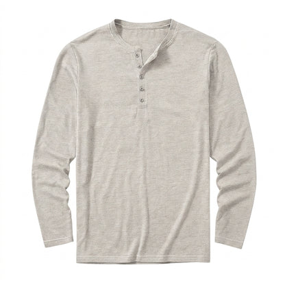 Hommes - Haut à manches longues avec col henley et patte de boutonnage Blanc