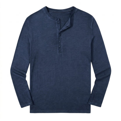 Hommes - Haut à manches longues avec col henley et patte de boutonnage Bleu