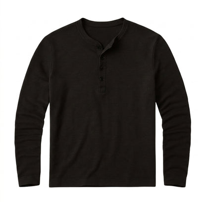 Hommes - Haut à manches longues avec col henley et patte de boutonnage Noir