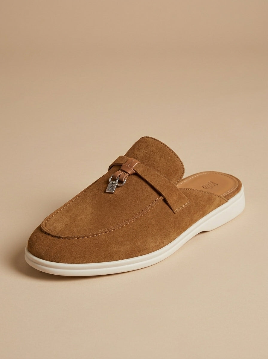 Hommes Mules Mocassins en Daim à Talon Ouvert avec Détail Métallique et Semelle en Caoutchouc 2