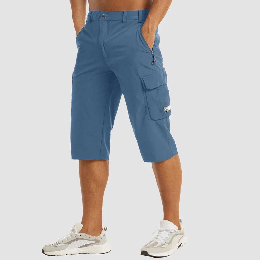 Hommes Short Cargo Longueur Sous le Genou avec Poches à Rabat et Fermeture Éclair Bleu Clair