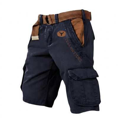 Hommes Short cargo avec ceinture et poches latérales et logo Bleu Marine