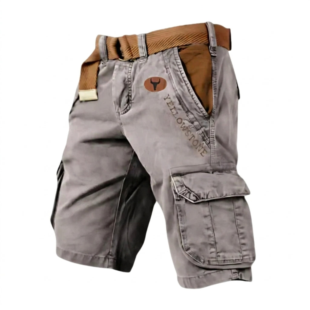 Hommes Short cargo avec ceinture et poches latérales et logo Gris
