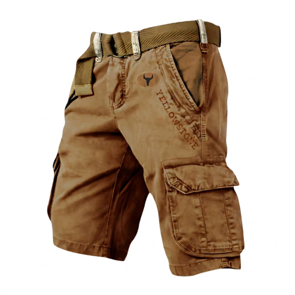 Hommes Short cargo avec ceinture et poches latérales et logo Kaki