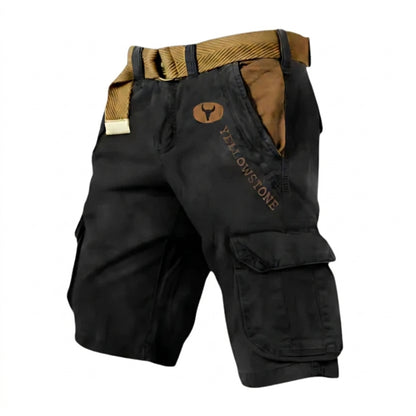 Hommes Short cargo avec ceinture et poches latérales et logo Noir