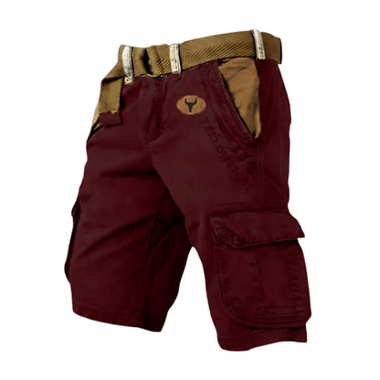 Hommes Short cargo avec ceinture et poches latérales et logo Rouge