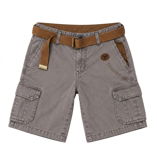 Hommes Short cargo avec ceinture et poches latérales et logo