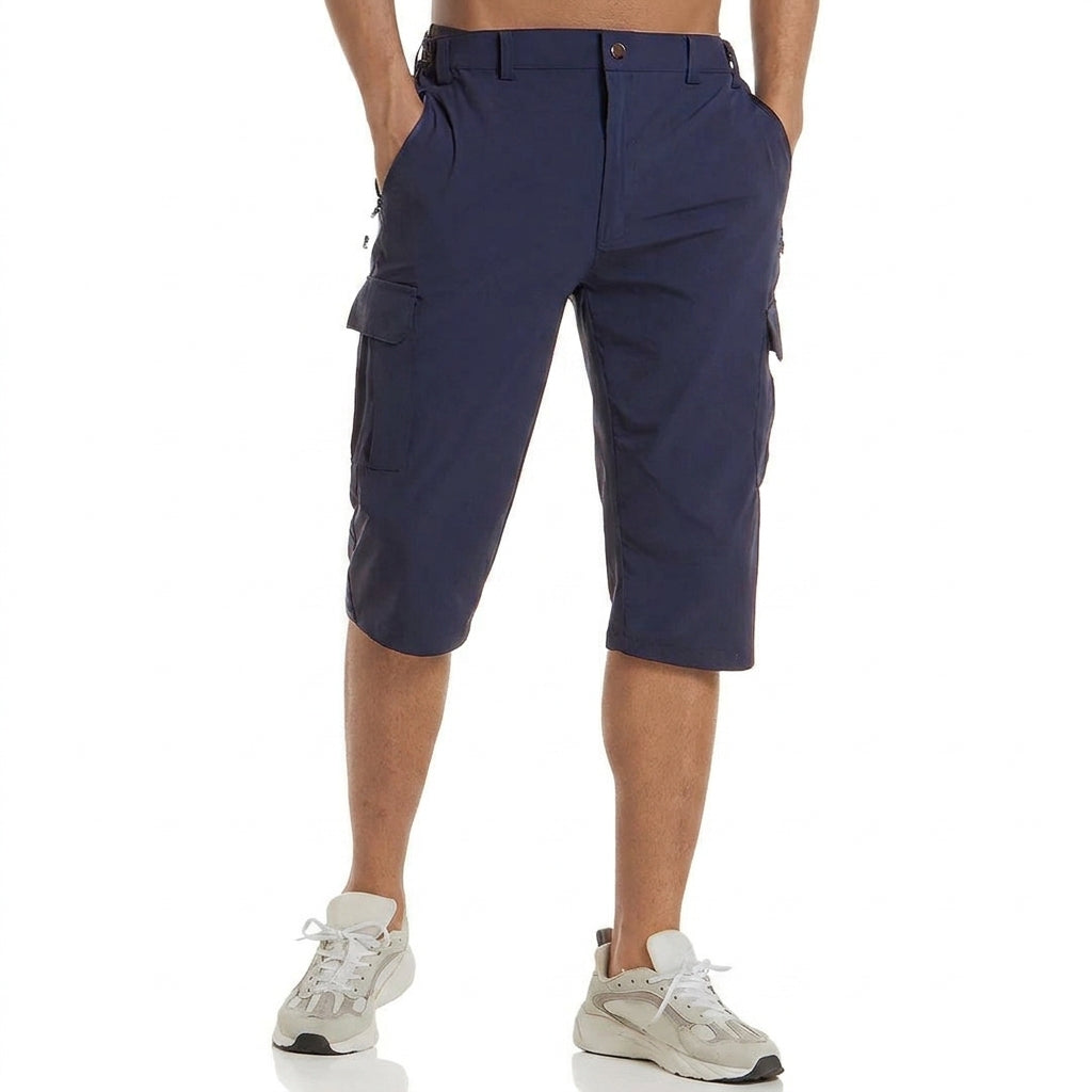 Hommes Short cargo longueur genou avec poches latérales et passants de ceinture Bleu Marine