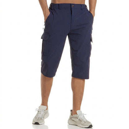 Hommes Short cargo longueur genou avec poches latérales et passants de ceinture Bleu Marine