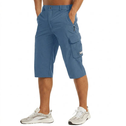 Hommes Short cargo longueur genou avec poches latérales et passants de ceinture Bleu