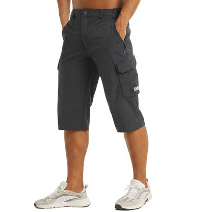 Hommes Short cargo longueur genou avec poches latérales et passants de ceinture Gris Foncé
