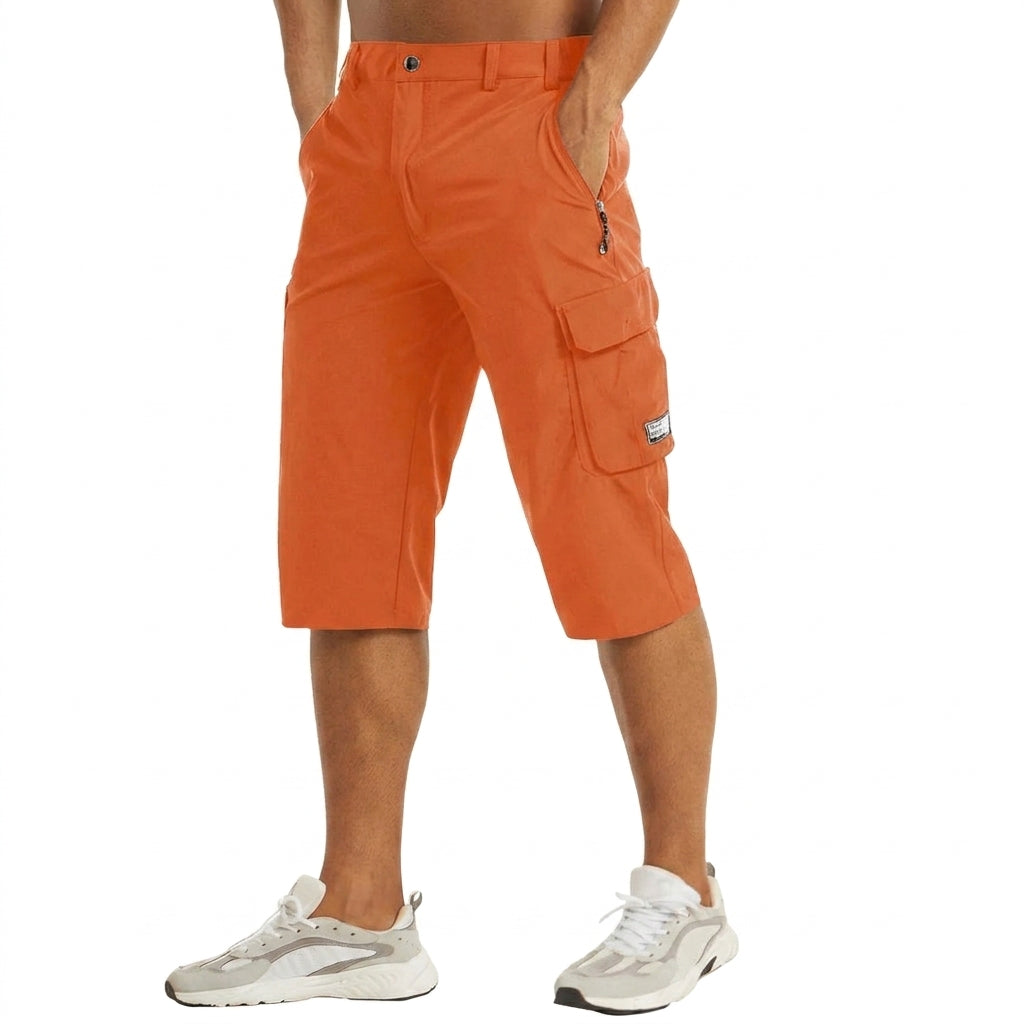 Hommes Short cargo longueur genou avec poches latérales et passants de ceinture Orange