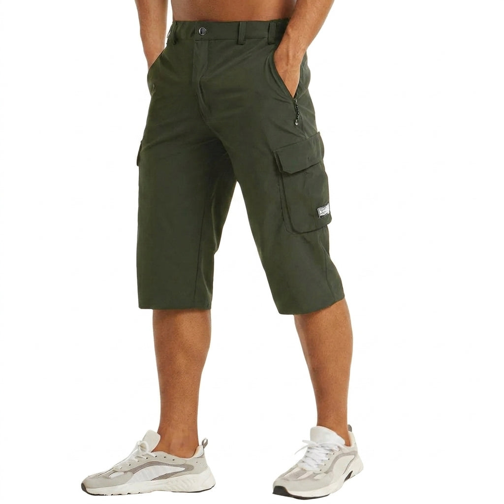 Hommes Short cargo longueur genou avec poches latérales et passants de ceinture Vert Foncé
