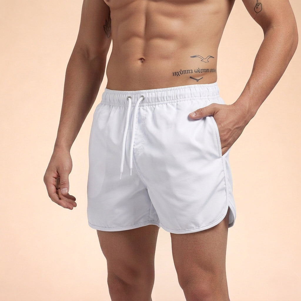 Hommes Short de bain à taille élastique et cordon de serrage Blanc