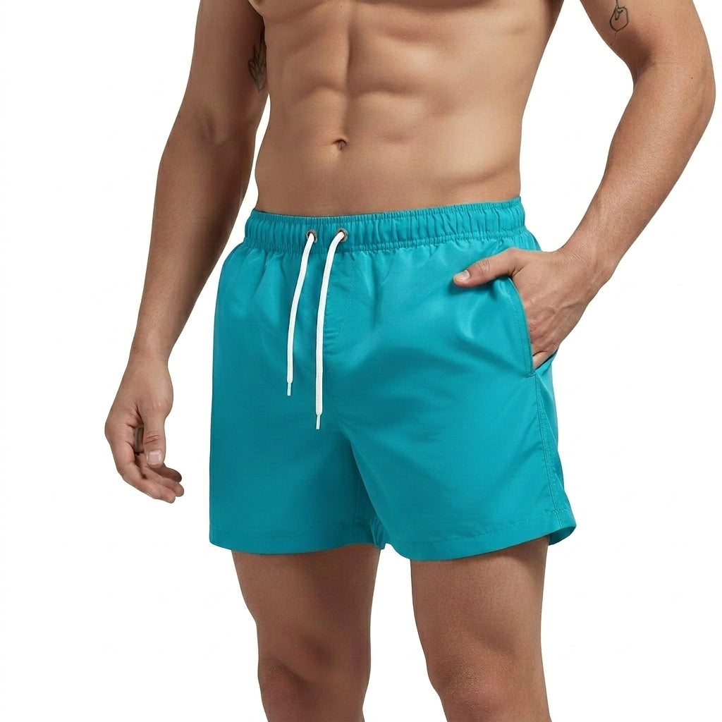 Hommes Short de bain à taille élastique et cordon de serrage Bleu Ciel