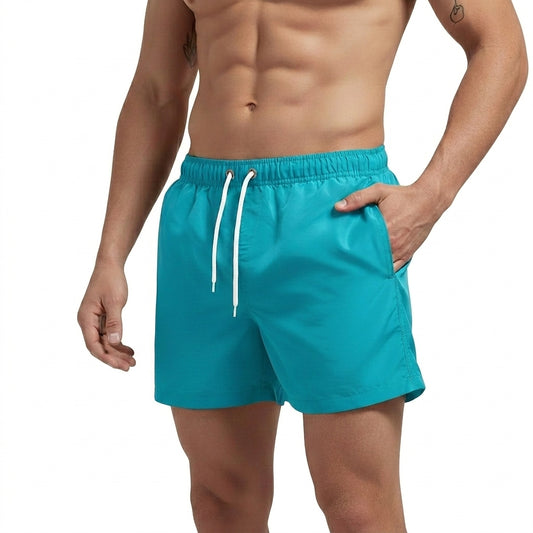 Hommes Short de bain à taille élastique et cordon de serrage Bleu Ciel
