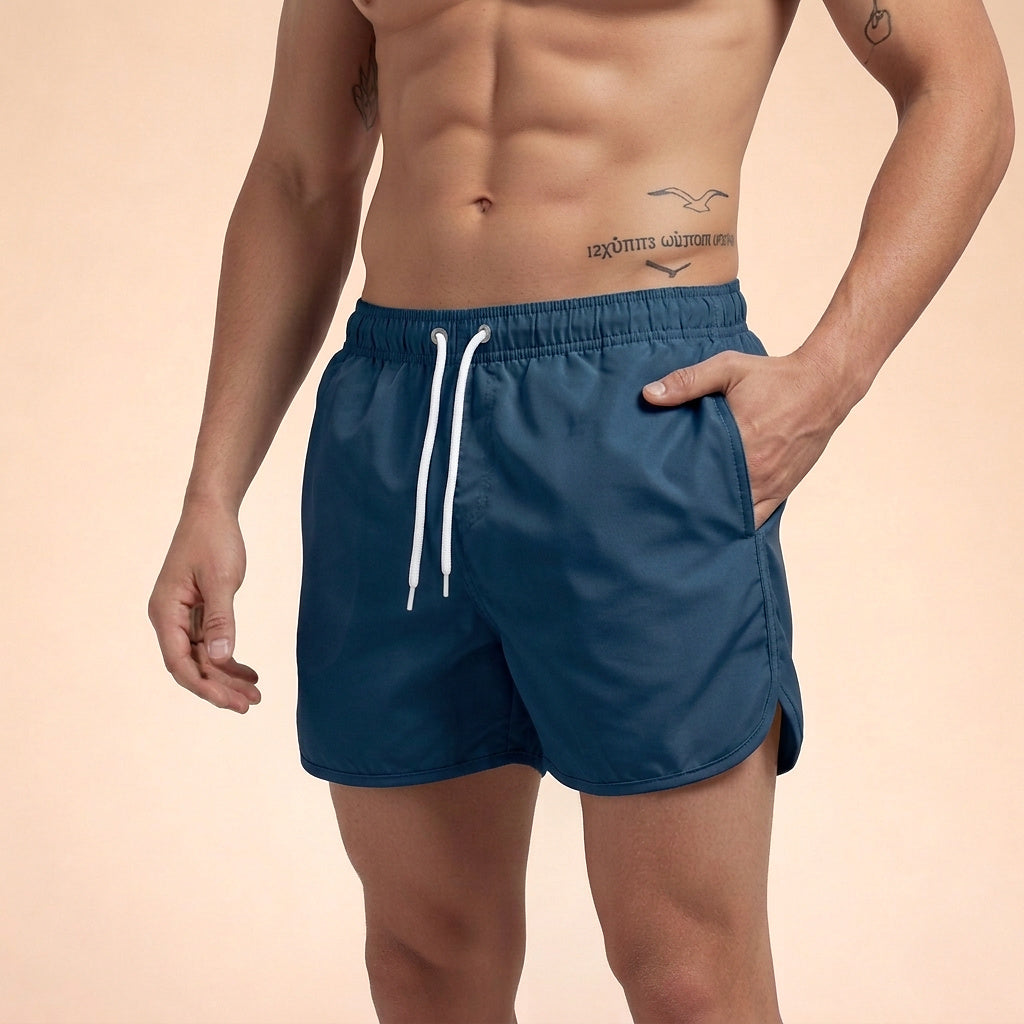 Hommes Short de bain à taille élastique et cordon de serrage Bleu Marine